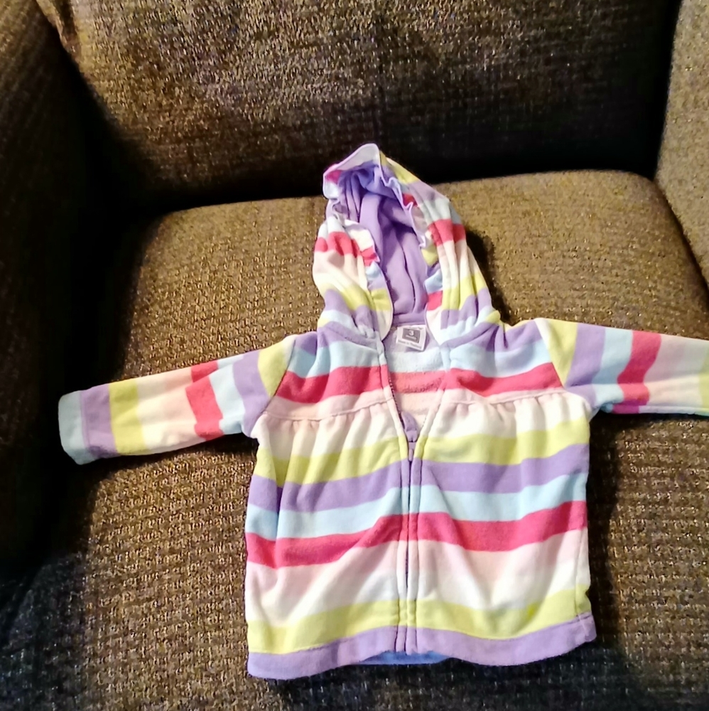 Carter's Soft Fleece Long-Sleeve Zip-Up Hoodie w/Colorful Stripes 3M - Picture 2 of 5
